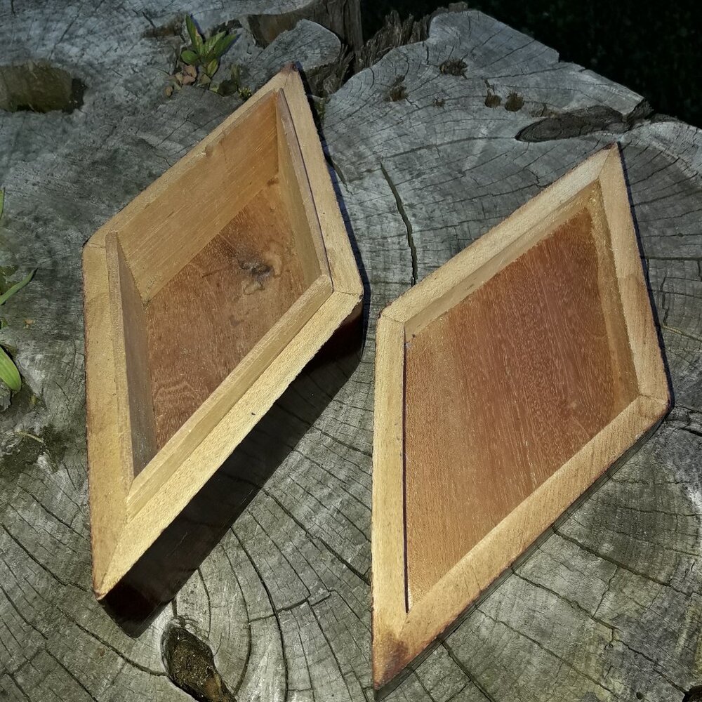 Vintage Carved Wood Box Trinket Box Collectible Wooden Boxes Diamond Shaped Gift - Picture 5 of 15